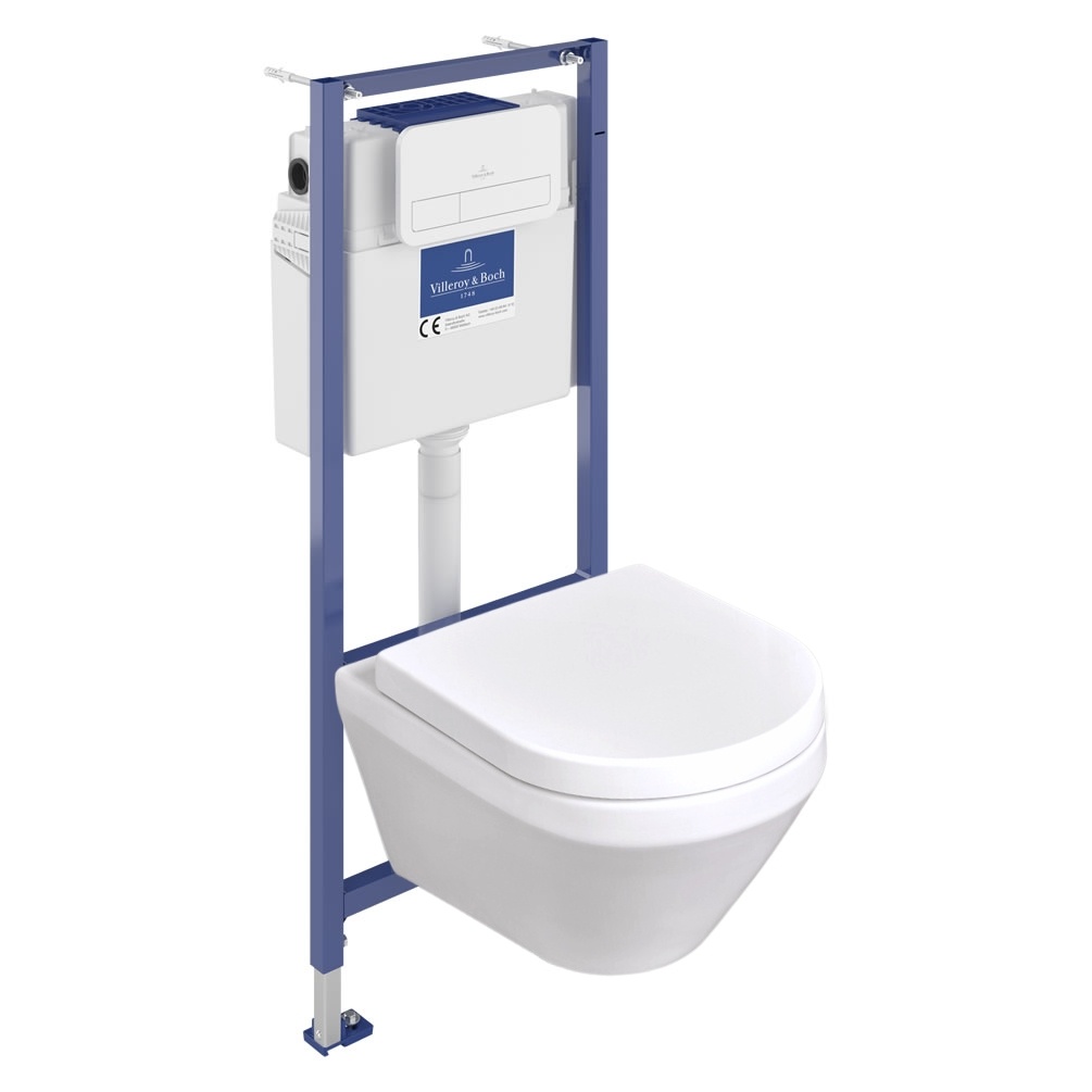Villeroy & Boch Architectura TwistFlush Wall-Hung Toilet, Cistern Frame & White Flush Plate Pack